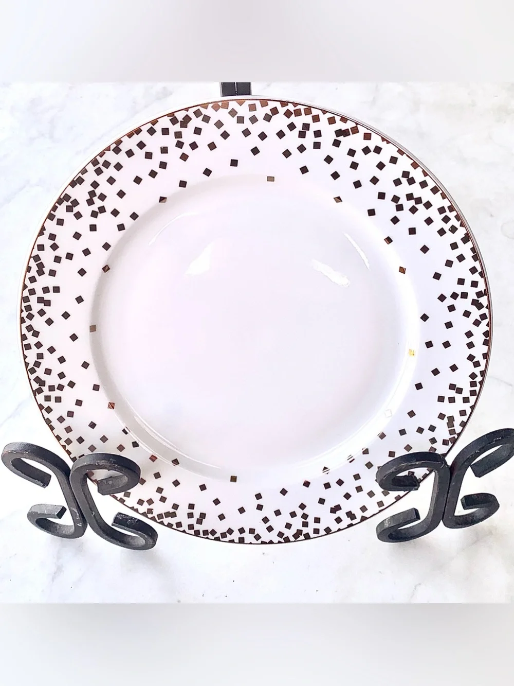 GRACE TEAWARE Elegant White SALAD Plate with Gold METALLIC Confetti Rim NEW 8IN